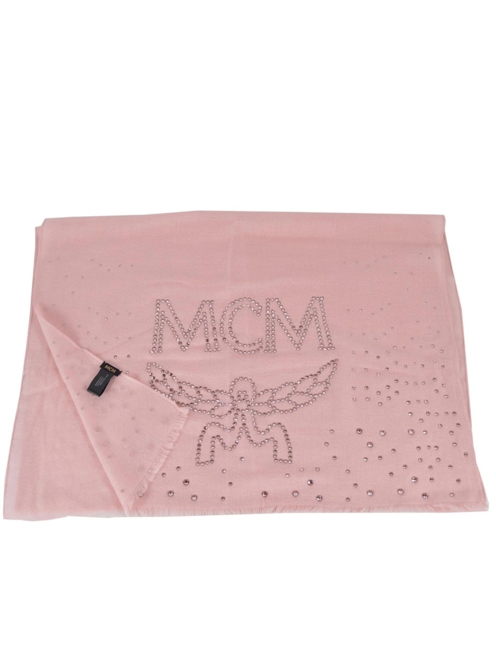 MCM $1,075 100% Cashmere Pink Crystal Logo Scarf Shawl Wrap/ BNWT